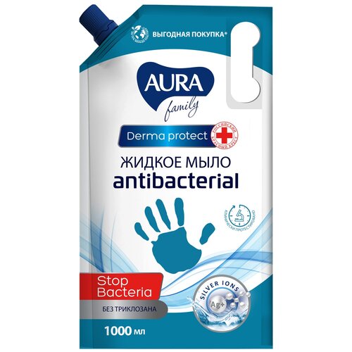 Aura Family Жидкое мыло с антибактериальным эффектом Олива и сок Алоэ дой-пак 1000мл