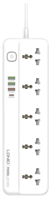 Сетевой удлинитель, LDNIO, SC5415, 2 метра, 5 розеток, 2500W, 4 USB, белый