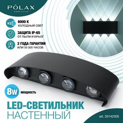 Светильник настенный уличный Polax 8W черный/ Бра уличный/ Светильник светодиодный для дома/ LED светильник настенный/ Светильник для интерьера