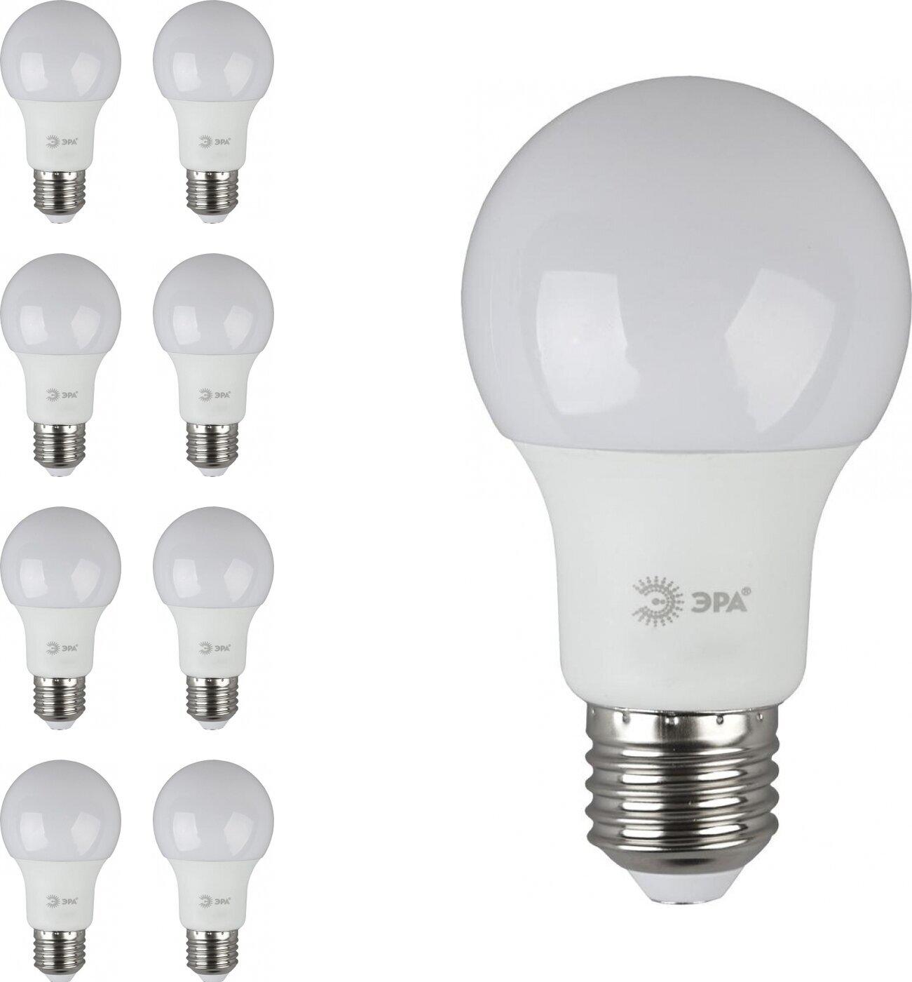 Светодиодная лампа ЭРА 11W эквивалент 100W 4000K 880Лм E27 груша (комплект из 8 шт.)