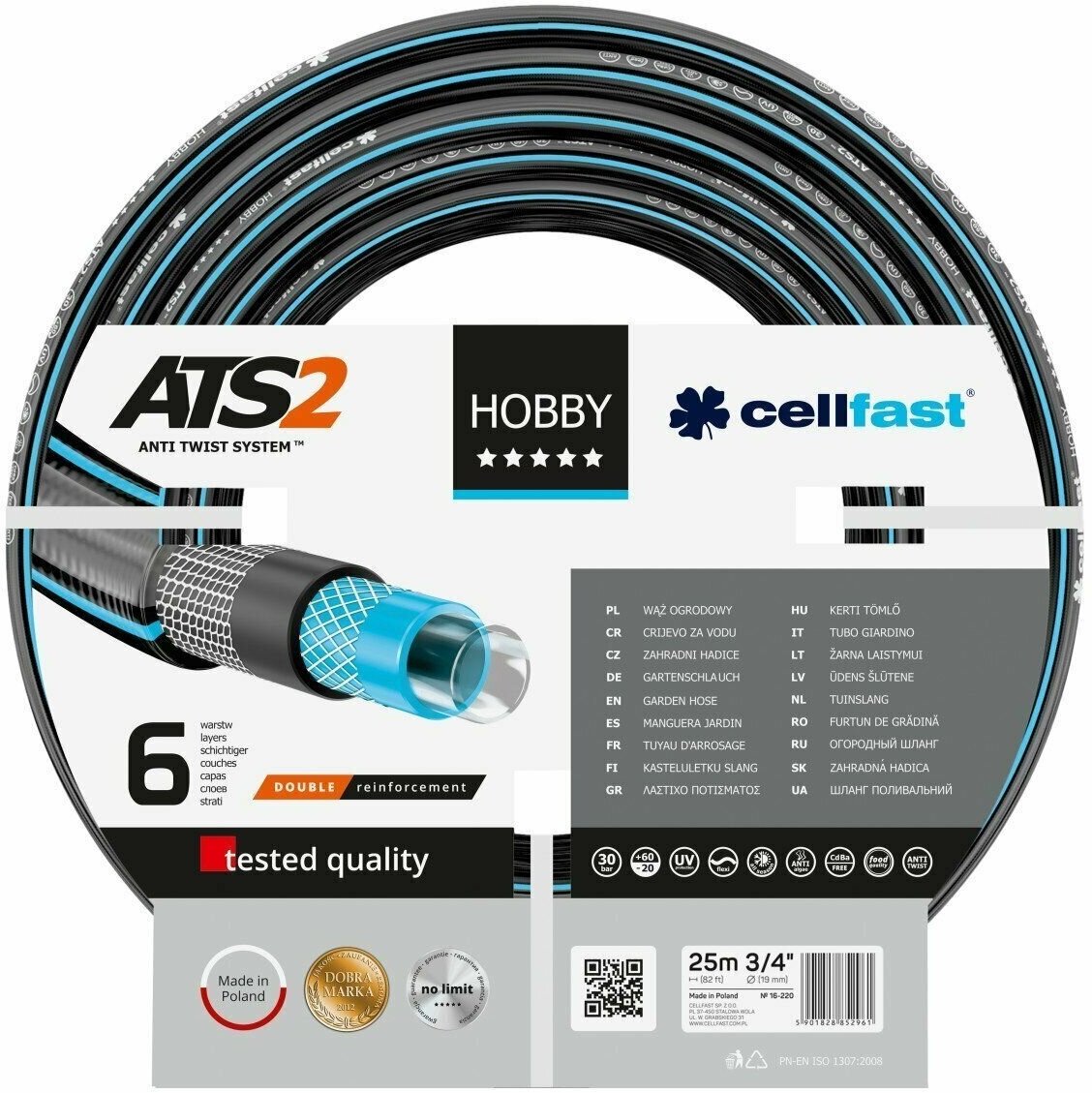 Садовый шланг 6 слоя HOBBY ATS2 3/4 25 м Cellfast 16-220