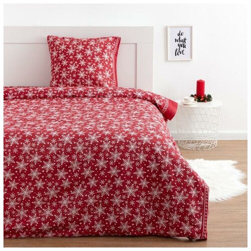 фото Постельное белье 1.5-спальное экономь и я снежинки, бязь, 70 х 70 см, красный