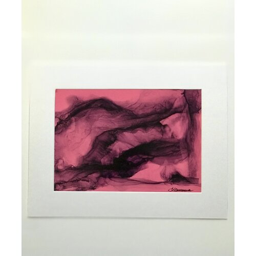 Абстракция. Картина Маруси Шишкиной. Проект CasualArt. 30см Х 38,8см. Чернила на красном (горизонталь).