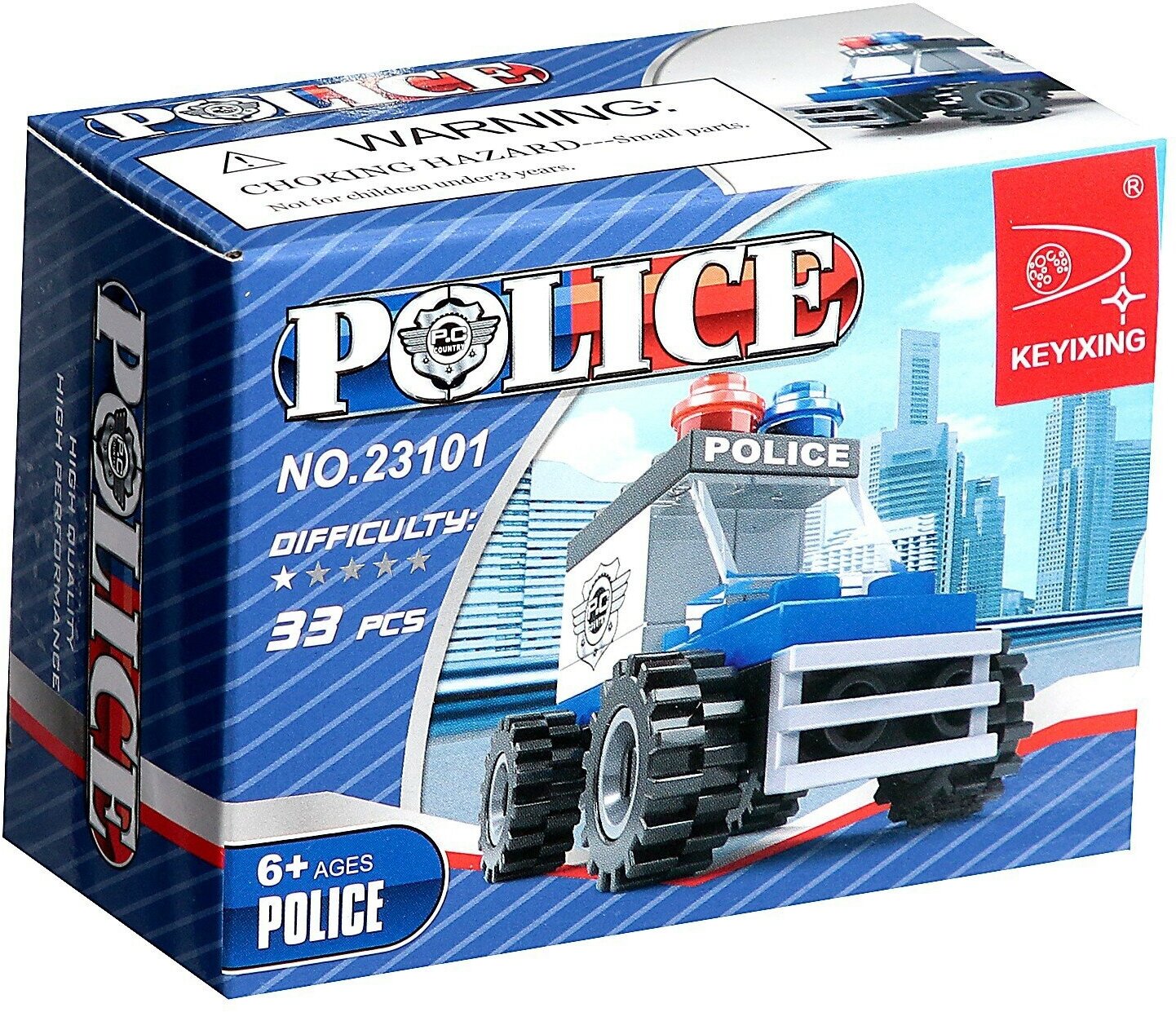 Конструктор "Полицейский джип", развивающий, подвижные детали, фигурка в комплекте, 33 детали, совместим с лего, для детей и малышей
