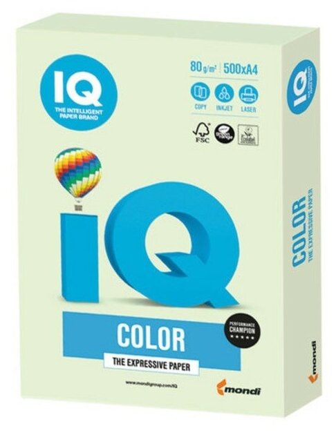 Бумага IQ "Color pale" А4, 80г/м2, 500л. (светло-зеленый), 91717