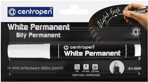 Маркер перманентный белый CENTROPEN, круглый наконечник, 2,5 мм, блистер, 8586, 5 8586 6000