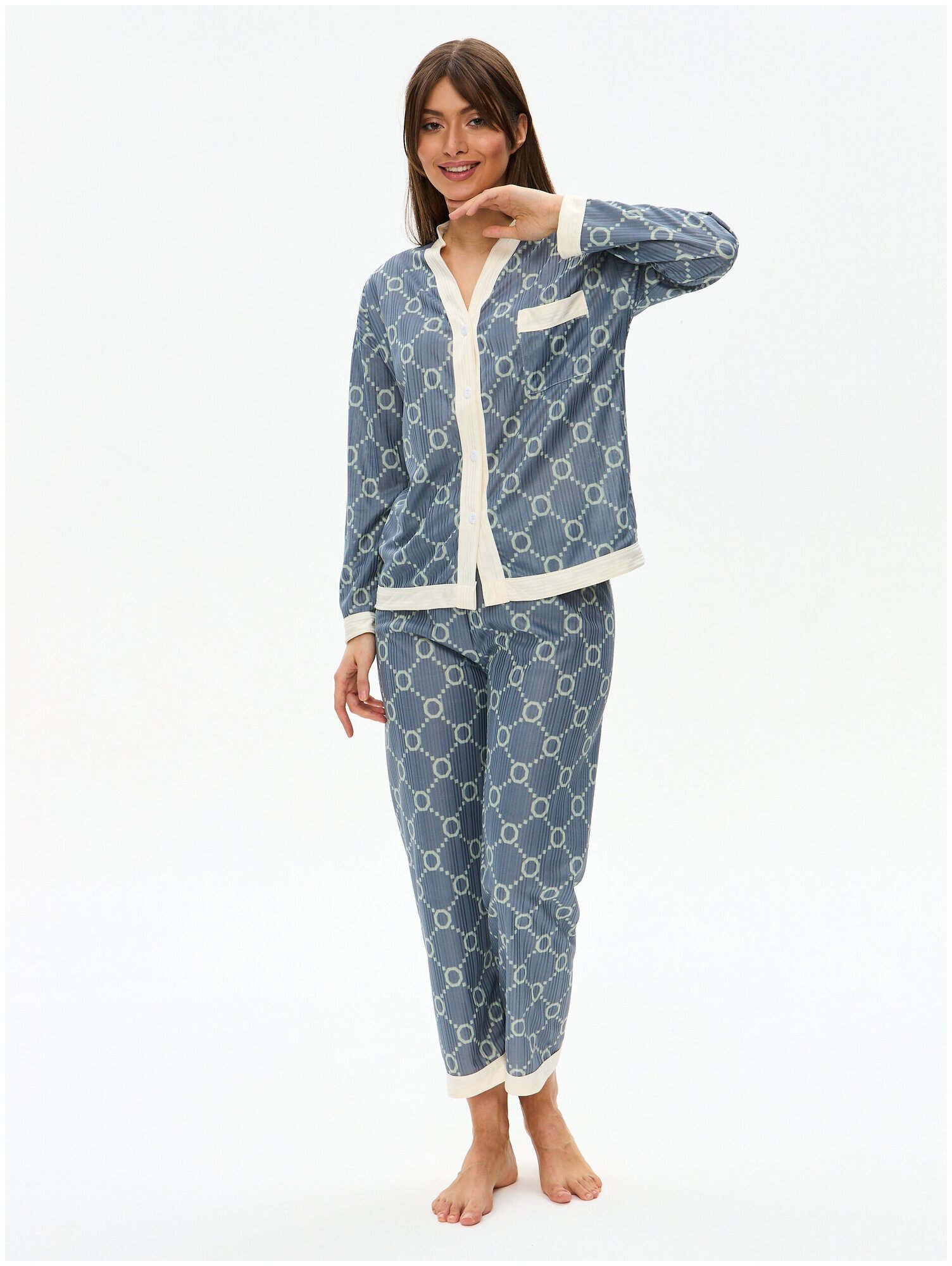 Пижама женская с брюками и рубашкой для сна, домашняя одежда 44/L размер - фотография № 9