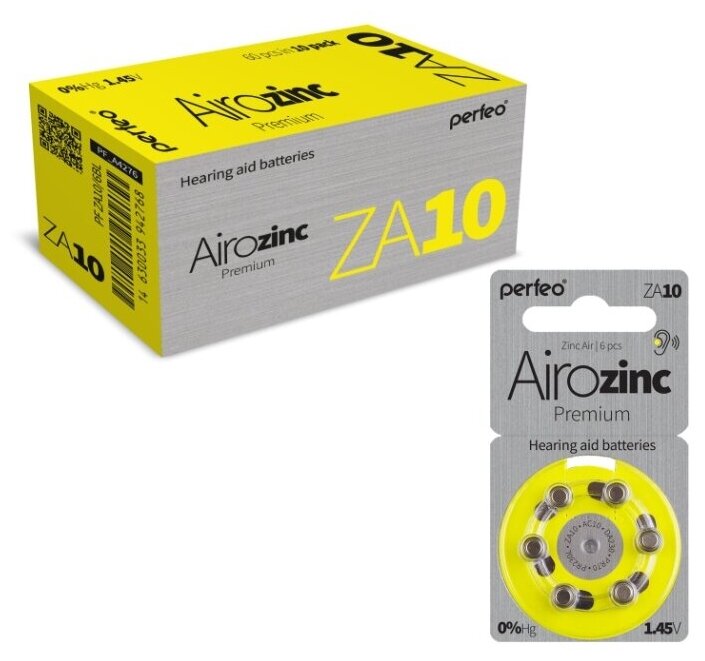 Батарейки Perfeo ZA10/6BL Airozinc Premium, 60 шт