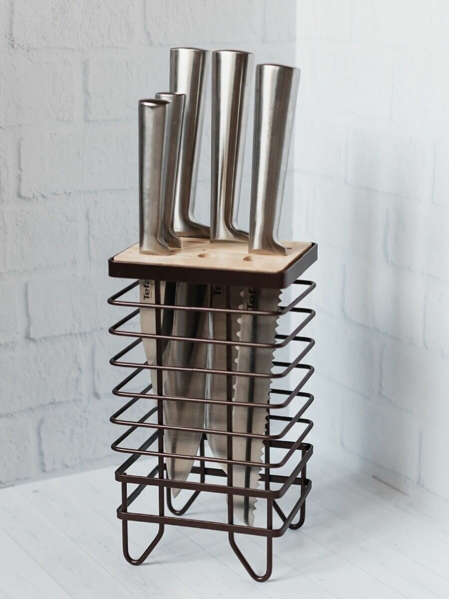 Подставка для ножей кухонная металлическая с бамбуком Nettes Hause - фотография № 3