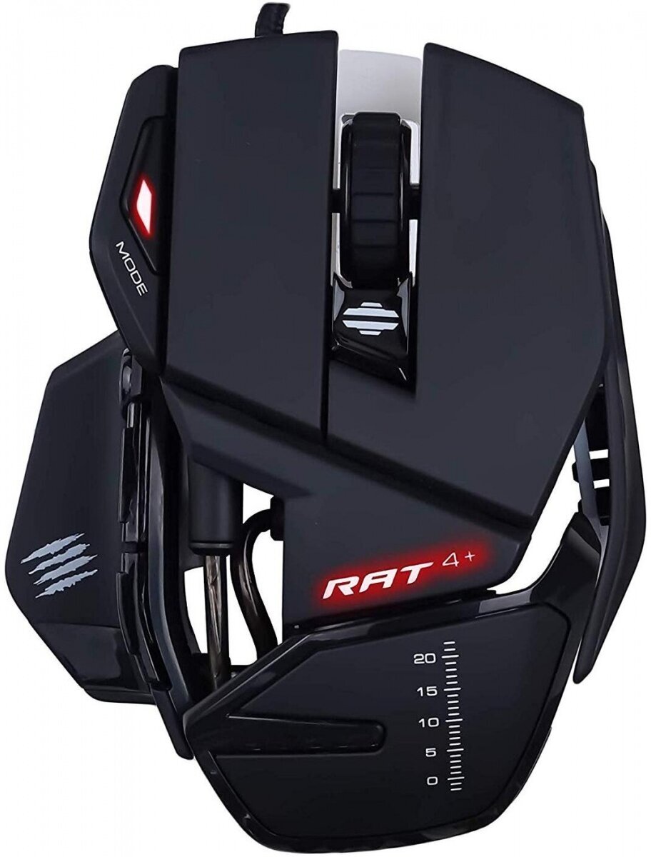 Игровая мышь Mad Catz R.A.T. 4+ чёрная (PMW3330, USB, 9 кнопок, 7200 dpi, красная подсветка)