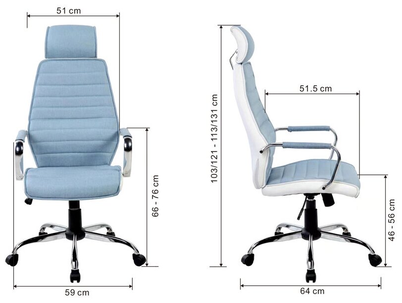 Кресло руководителя HELMI HL-E05 "Event", ткань/экокожа, голубая/белая, хром, механизм качания - фотография № 9