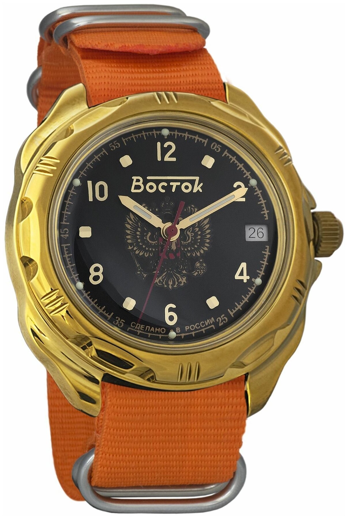 Мужские наручные часы Восток Командирские 219770-orange, нейлон, оранжевый
