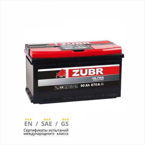Аккумулятор автомобильный ZUBR Ultra 90 Ah 870 A прямая полярность 353x175x190