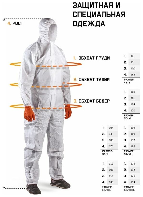 Jeta Safety Комбинезон защитный, плотность 43 г/м, размер 52-54/XL, белый, JPC110-XL