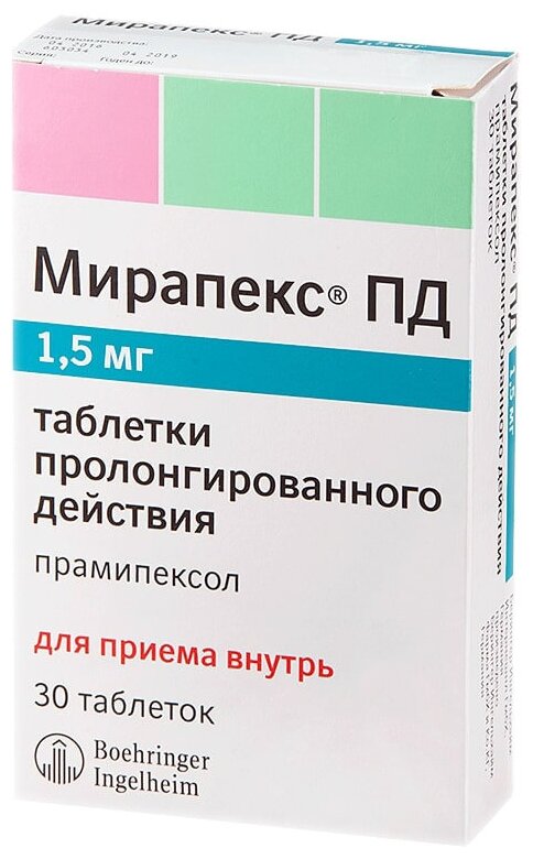 Мирапекс ПД таб. пролонг. действ., 1.5 мг, 30 шт.