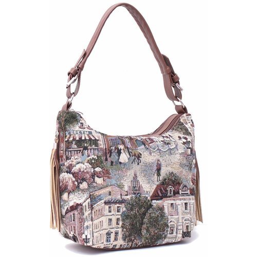 Сумка  хобо , текстиль, коричневый