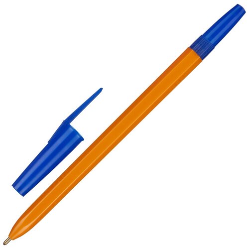 Ручка шариковая неавтомат. Школьник, цв чернил синий 1мм, оранж корп