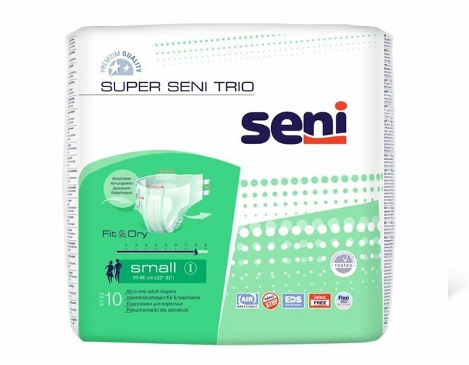 Подгузники для взрослых Super Seni Trio Small (№1), объем талии 55-80 см, 10 шт.