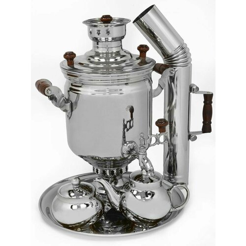 Самовар жаровой на дровах Банка ТСК тулавар, 5 литров, никелированный, в наборе 5 предметов