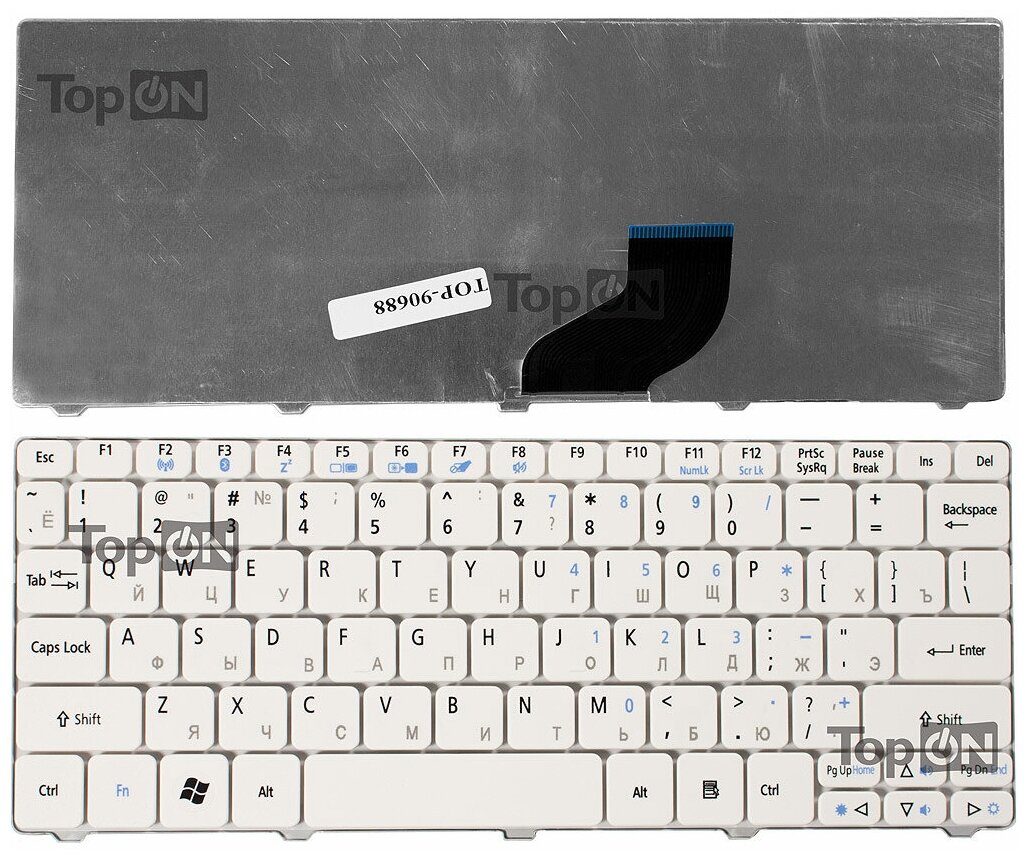 Клавиатура для ноутбука Acer Aspire One 532 522 D255 D260 Series Плоский Enter Белая без рамки PN 904GS07C0R 775₽