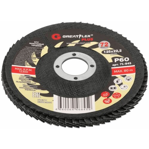 Круг лепестковый торцевой greatflex plus (72 лепестка) 125 х 22,2 мм, p60 71-845