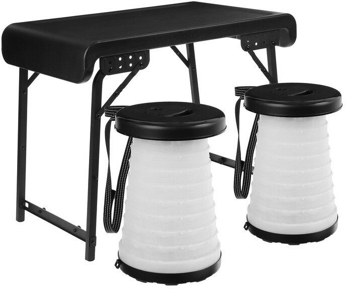 Набор мебели, складной: стол, 2 световых табурета, цвет чёрно-белый - фотография № 1