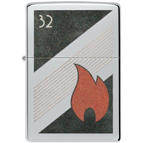 Оригинальная бензиновая зажигалка ZIPPO Vintage 48623 с покрытием High Polish Chrome - Пламя ZIPPO 32 набор из зажигалки 207 zippo c ватой кремниями и фитилём в картонной коробке