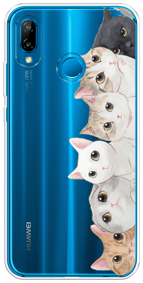 Силиконовый чехол на Huawei P20 Lite/Nova 3e / Хуавей P20 Лайт/Нова 3е "Котики", прозрачный
