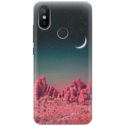 фото Cиликоновый чехол на xiaomi mi 6x / mi a2 / сяоми ми 6х / ми а2 с принтом "месяц над розовыми горами" gosso