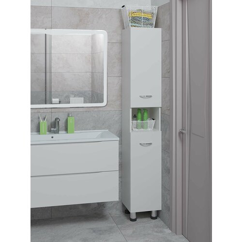 Шкаф-пенал с нишей 30х30х180 см МДФ белый глянец / пенал в ванную / шкаф в ванную/ тумба для ванной