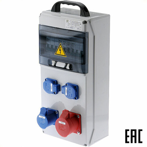 Щит ЩР0-3136-4-44УХЛ4 32А переносной с ручкой IP44 с розетками 3шт. х220В-16А 1шт. х380В-16А