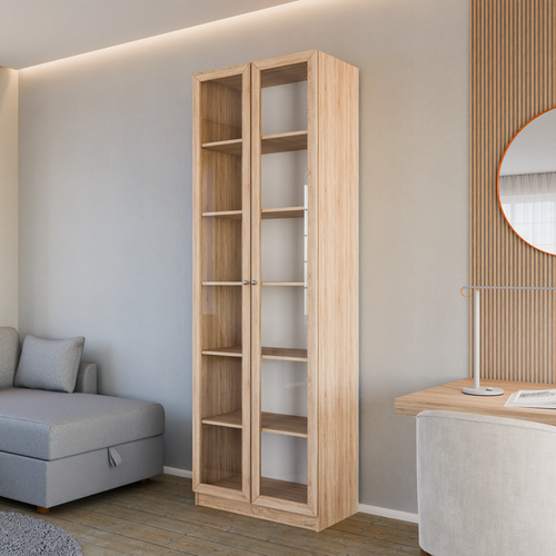 Изображение товара Книжный шкаф Brams | ЛДСП Дуб Сонома | Стекло прозрачное