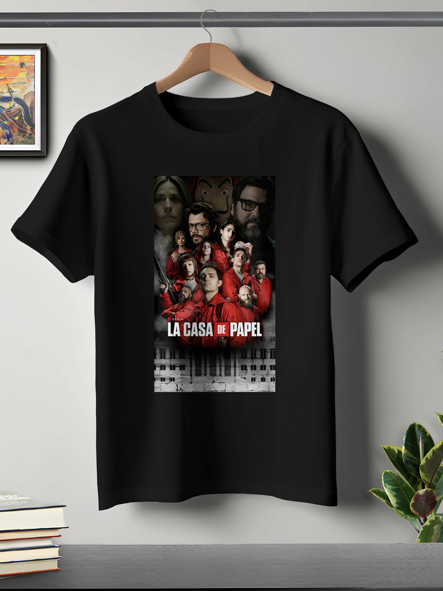 Футболка ONEQ унисекс 44-46 (S) размер с принтом Бумажный дом, черная