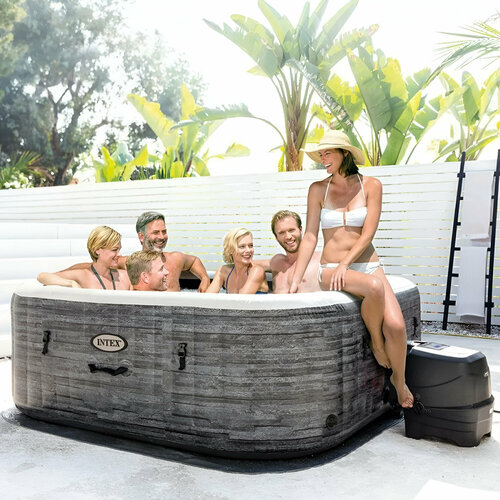 SPA бассейн PureSpa Greystone Deluxe Square, 196x71 (диагональ 239 см), Intex 28452 серый, черный