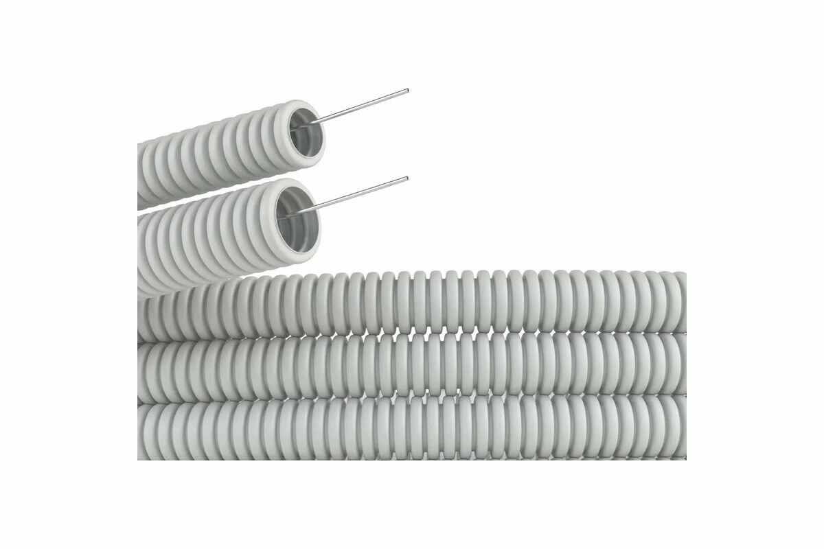 Труба гофрир. ПВХ гибкая d20мм серая с протяжкой (100м) ДКС