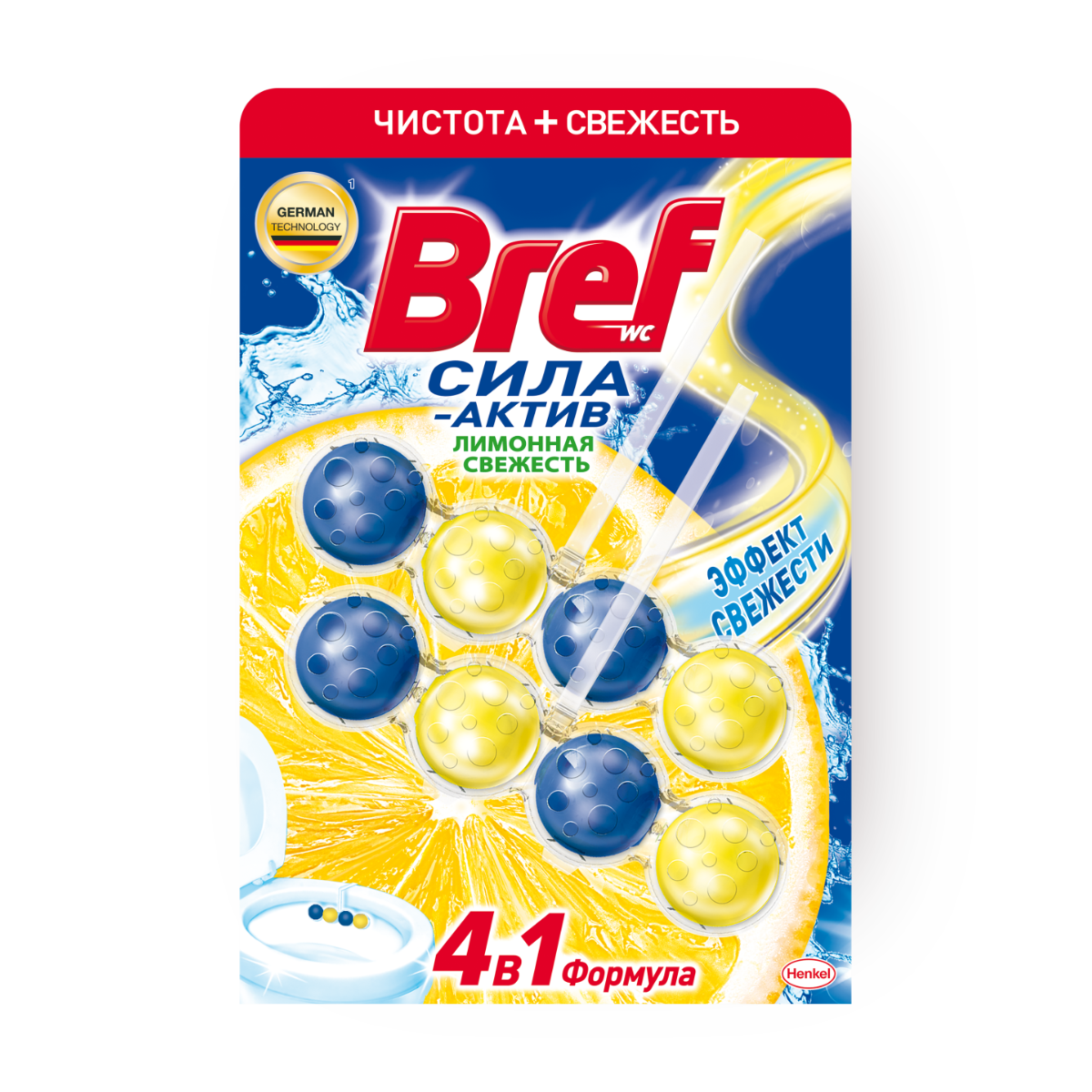Туалетный блок «Бреф» Сила-актив 4 в 1 Лимонная свежесть, 2 шт, 141 pc.