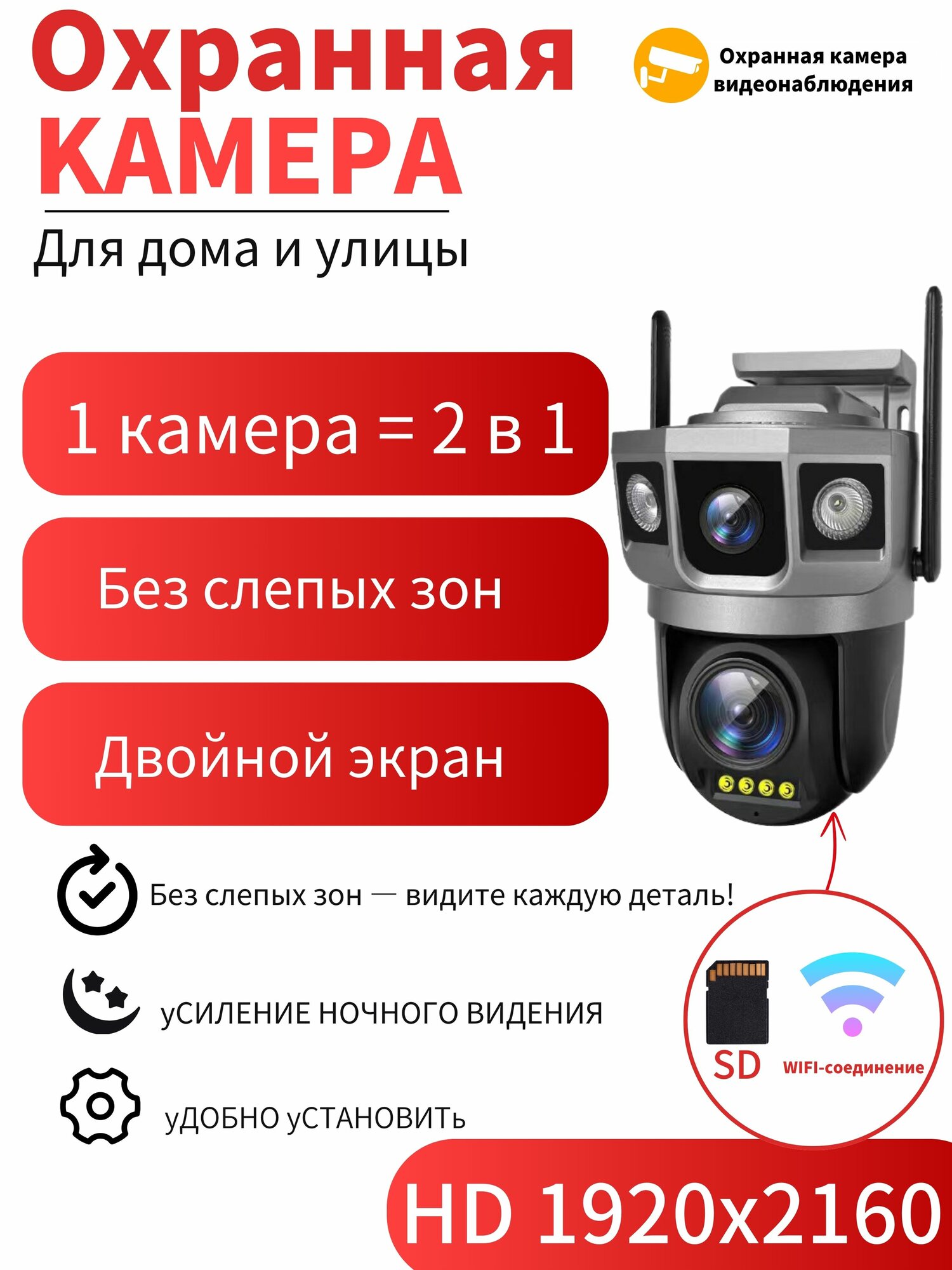 Умная поворотная IP-камера 360°: HD, Wi-Fi, двусторонняя связь, управление с телефона