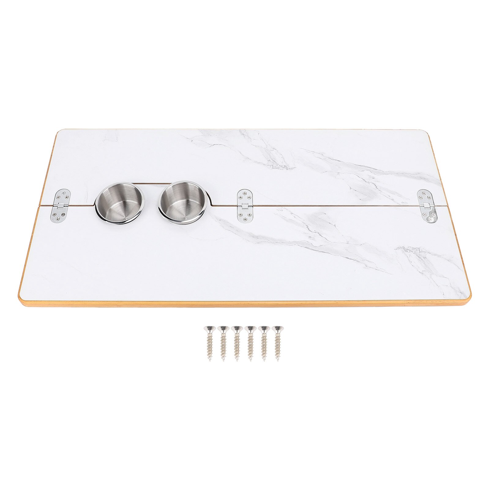 Складная деревянная столешница 15,75x31,5 дюйма, симметричная складная настольная панель с мраморным узором и подстаканниками из нержавеющей стали для автофургона