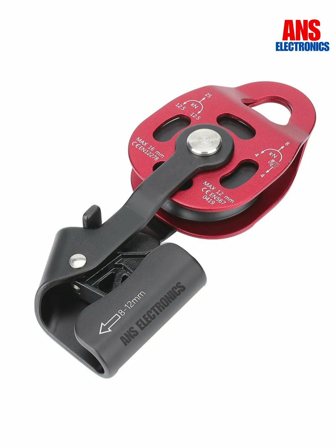 Блок-ролик альпинистский, с зажимом, для веревки 8-12мм, нагрузка до 25кН, длина 20см