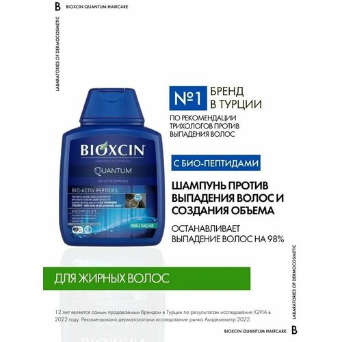 Bioxcin Qunatum Шампунь против выпадения волос для жирных Волос, для женщин и мужчин, бессульфатный, Биоксин Квантум, Bioxsine 300мл