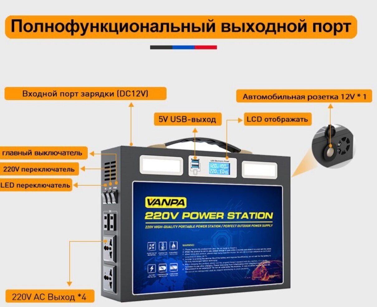 Портативная автономная электростанция VANPA 150000mAh 600Вт Аккумуляторная батарея