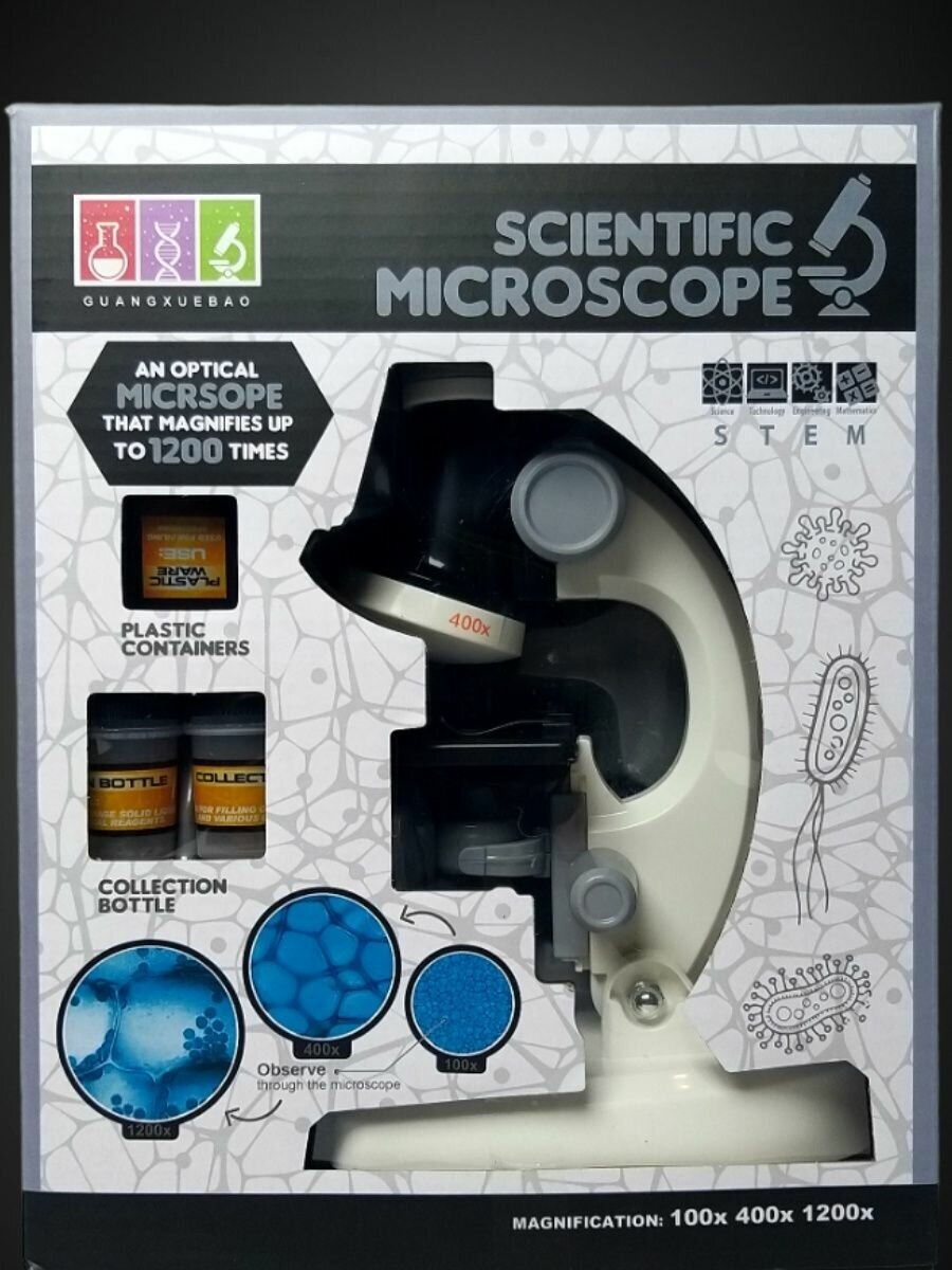 Микроскоп для детей научный с подсветкой / Детский школьный микроскоп для исследований