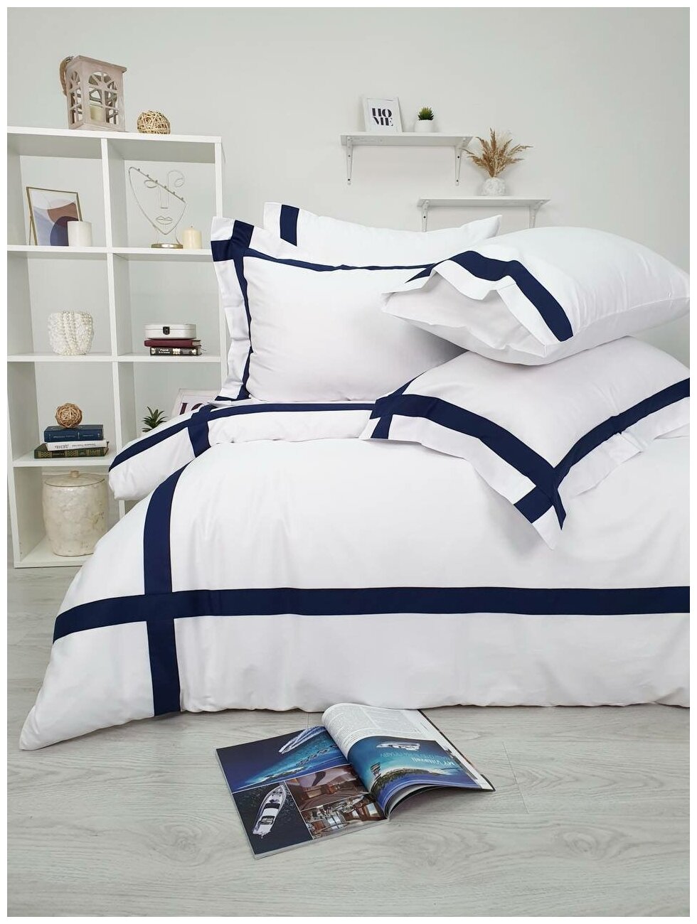 Комплект постельного белья Tivolyo home BANDA, 1.5- спальный, белый/синий