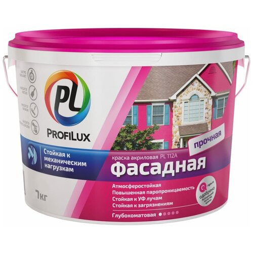 Фасадная влагостойкая краска Profilux ВД PL 112А краска латексная profilux pl 10l влагостойкая глубокоматовая белый 10 л 3 кг
