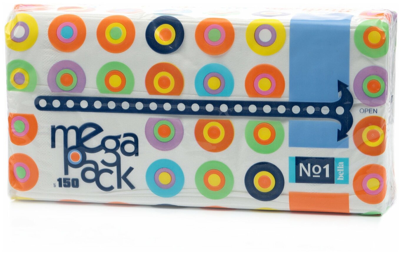 Bella Бумажные платочки универсальные двухслойные Mega Pack, в п/э упаковке 150 шт. - фотография № 6
