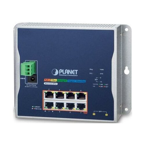 PLANET WGS-5225-8P2S IP30, IPv6/IPv4, L2+ 8-Port 10/100/1000T 802.3at PoE + 2-Port 1G/2.5G SFP Wall-mount Managed Switch (-40~75 degrees C, dual power