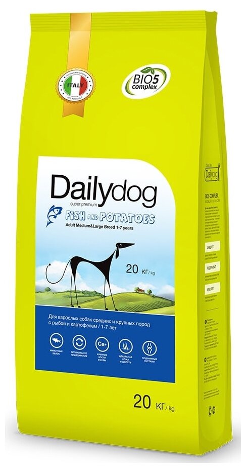 Сухой корм Dailydog ADULT MEDIUM&LARGE BREED Fish and Potatoes для взрослых собак средних и крупных пород с рыбой и картофелем - 20 кг