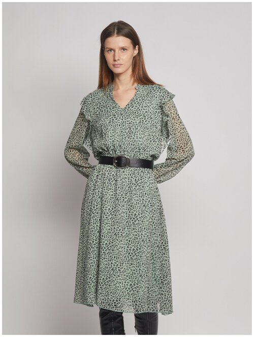 Платье Zolla, шифон, повседневное, прилегающее, до колена, подкладка, размер XS, зеленый
