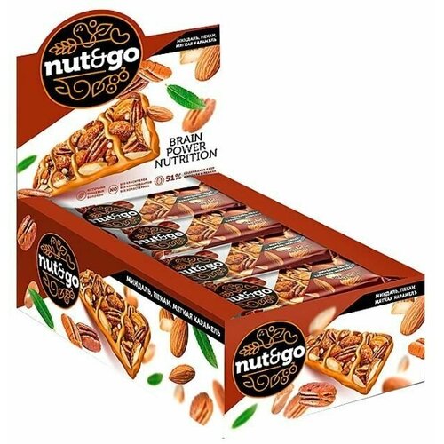 Nut&Go, батончик с миндалём, пеканом, карамелью, морской солью,18 шт по 36 г