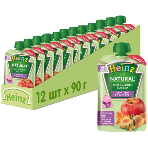 Пюре Heinz яблоко, абрикос, облепиха, с 6 месяцев, 90 г, 12 шт. пюре heinz кабачки с 4 месяцев 80 г 12 шт